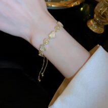 Chic 24k Gold CZ Inlaid Natural Pearl Shell Heart Bracelet - ArtGalleryZen