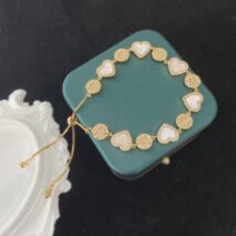 Chic 24k Gold CZ Inlaid Natural Pearl Shell Heart Bracelet - ArtGalleryZen
