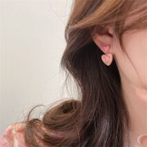 Chic 24K Gold Filled Resin Pink Tulip Heart Pendant Pearl Chain Necklace Earrings Set - ArtGalleryZen