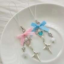Chic 2pcs Bowknot Heart Star Keychain Phone Strap Set - ArtGalleryZen