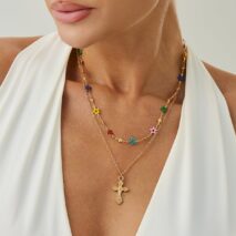 Chic 2pcs Cross Pendant Colorful Star Chain Necklace Set - ArtGalleryZen