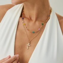 Chic 2pcs Cross Pendant Colorful Star Chain Necklace Set - ArtGalleryZen