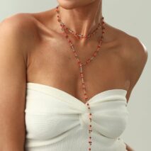 Chic 2pcs Enamel Cherry Rhinestone Chain Y Necklace Set - ArtGalleryZen