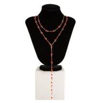 Chic 2pcs Enamel Cherry Rhinestone Chain Y Necklace Set - ArtGalleryZen