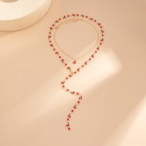 Chic 2pcs Enamel Cherry Rhinestone Chain Y Necklace Set - ArtGalleryZen
