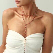 Chic 2pcs Enamel Cherry Rhinestone Chain Y Necklace Set - ArtGalleryZen