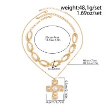 Chic 2pcs Gold Tone Pearl Inlaid Cross Pendant Necklace Set - ArtGalleryZen