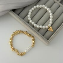 Chic 2pcs Heart Charm Pearl Irregular Beaded Chain Bracelet Set - ArtGalleryZen