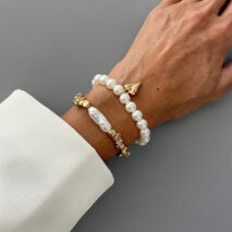 Chic 2pcs Heart Charm Pearl Irregular Beaded Chain Bracelet Set - ArtGalleryZen