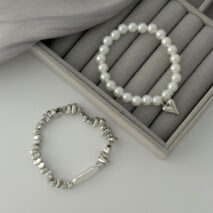 Chic 2pcs Heart Charm Pearl Irregular Beaded Chain Bracelet Set - ArtGalleryZen