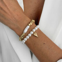 Chic 2pcs Heart Charm Pearl Irregular Beaded Chain Bracelet Set - ArtGalleryZen