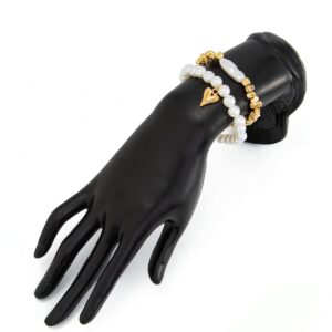 Chic 2pcs Heart Charm Pearl Irregular Beaded Chain Bracelet Set - ArtGalleryZen