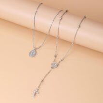 Chic 2pcs Pattern Round Disk Cross Pendant Saturn Chain Y Necklace Set - ArtGalleryZen