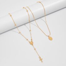 Chic 2pcs Pattern Round Disk Cross Pendant Saturn Chain Y Necklace Set - ArtGalleryZen