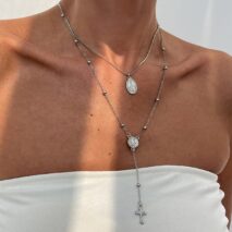 Chic 2pcs Pattern Round Disk Cross Pendant Saturn Chain Y Necklace Set - ArtGalleryZen