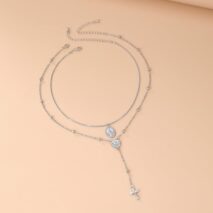 Chic 2pcs Pattern Round Disk Cross Pendant Saturn Chain Y Necklace Set - ArtGalleryZen