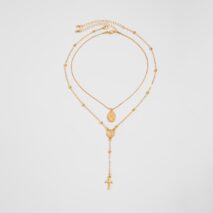 Chic 2pcs Pattern Round Disk Cross Pendant Saturn Chain Y Necklace Set - ArtGalleryZen