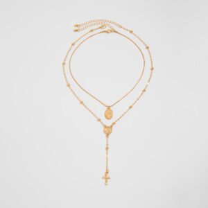 Chic 2pcs Pattern Round Disk Cross Pendant Saturn Chain Y Necklace Set - ArtGalleryZen