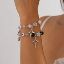 Chic 2pcs Star Lollipop Charm Agate Crystal Chain Matching Bracelet Set - ArtGalleryZen