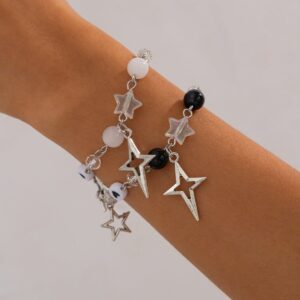 Chic 2pcs Star Lollipop Charm Agate Crystal Chain Matching Bracelet Set - ArtGalleryZen