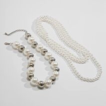 Chic 2Pcs Two Tone Pearl Long Chain Necklace Set - ArtGalleryZen