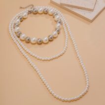 Chic 2Pcs Two Tone Pearl Long Chain Necklace Set - ArtGalleryZen
