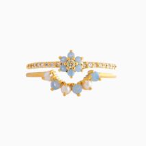 Chic 2 Pieces Crystal Floral Matching Ring Set - ArtGalleryZen