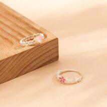 Chic 2 Pieces Enamel Flower Opal Heart Ring Set - ArtGalleryZen