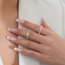 Chic 2 Pieces Enamel Flower Opal Heart Ring Set - ArtGalleryZen