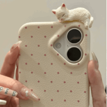 Chic 3D Kitten Polka Dot Leather iPhone Case - ArtGalleryZen