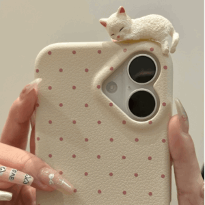 Chic 3D Kitten Polka Dot Leather iPhone Case - ArtGalleryZen