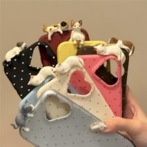 Chic 3D Kitten Polka Dot Leather iPhone Case - ArtGalleryZen