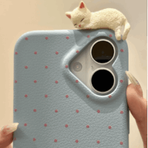 Chic 3D Kitten Polka Dot Leather iPhone Case - ArtGalleryZen