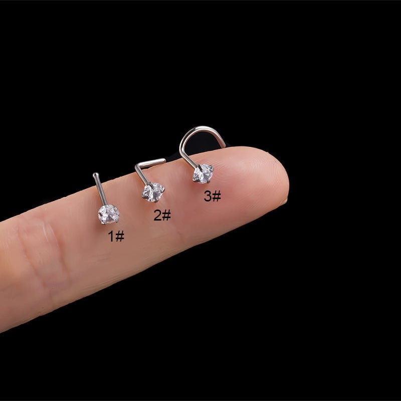 Chic 3mm Cubic Zirconia Inlaid Titanium Nose Piercing Nose Stud - ArtGalleryZen