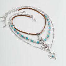 Chic 3Pcs Cactus Cowboy Hat Floral Pendant Turquoise Necklace Set - ArtGalleryZen