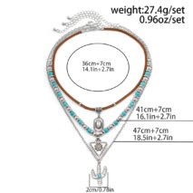 Chic 3Pcs Cactus Cowboy Hat Floral Pendant Turquoise Necklace Set - ArtGalleryZen