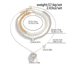 Chic 3pcs Gold Silver Plated Heart Pendant Pearl Chain Necklace Set - ArtGalleryZen