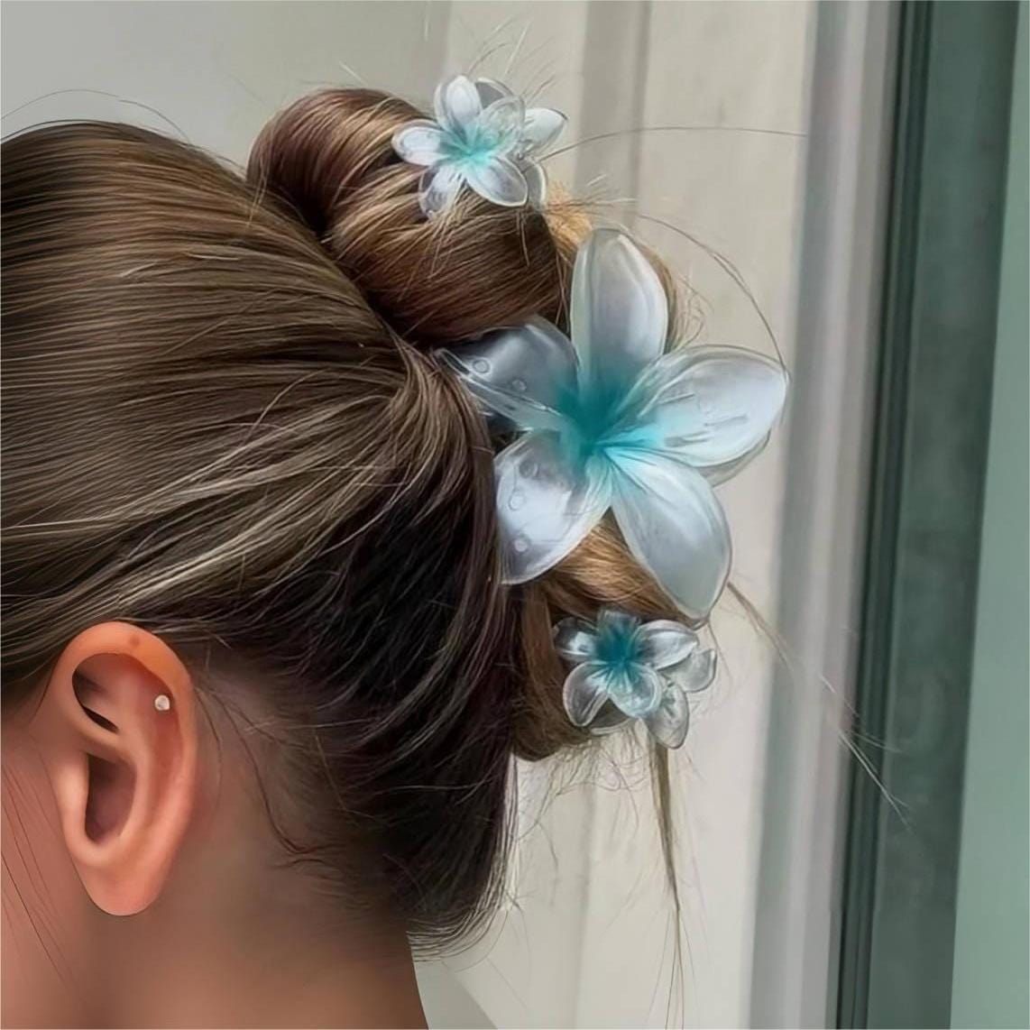 Chic 3Pcs Gradient Flower Hair Clip Hair Claw Set - ArtGalleryZen