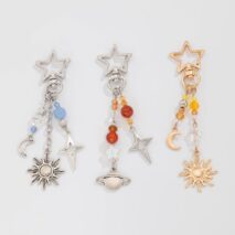 Chic 3Pcs Star Sun Moon Celestial Crystal Keychain Set - ArtGalleryZen