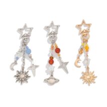 Chic 3Pcs Star Sun Moon Celestial Crystal Keychain Set - ArtGalleryZen
