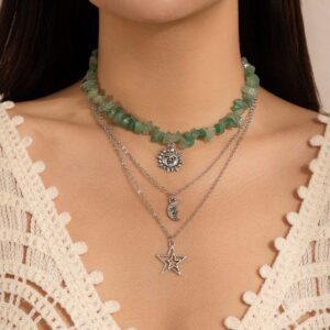Chic 3 Pieces Sun Moon Star Tree Pendant Turquoise Stone Necklace Set - ArtGalleryZen