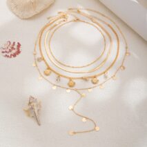 Chic 4pcs Conch Shell Sequin Tassel Herringbone Chain Y Necklace Set - ArtGalleryZen