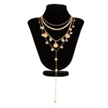 Chic 4pcs Conch Shell Sequin Tassel Herringbone Chain Y Necklace Set - ArtGalleryZen