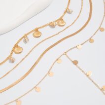Chic 4pcs Conch Shell Sequin Tassel Herringbone Chain Y Necklace Set - ArtGalleryZen