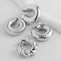 Chic 4pcs Gold Silver Plated Textured Ear Cuff Earrings Set - ArtGalleryZen
