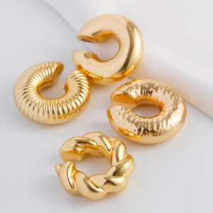 Chic 4pcs Gold Silver Plated Textured Ear Cuff Earrings Set - ArtGalleryZen