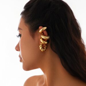 Chic 4pcs Gold Silver Plated Textured Ear Cuff Earrings Set - ArtGalleryZen