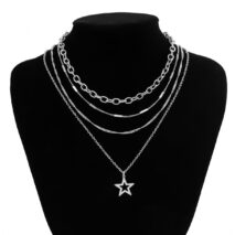 Chic 4pcs Hollow Star Pendant Cable Chain Necklace Set - ArtGalleryZen