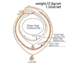 Chic 4pcs Rhinestone Inlaid Sun Moon Pendant Pearl Chain Necklace Set - ArtGalleryZen