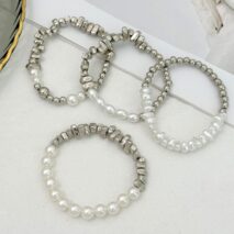 Chic 4pcs Silver Tone Irregular Pearl Beaded Chain Bracelet Set - ArtGalleryZen